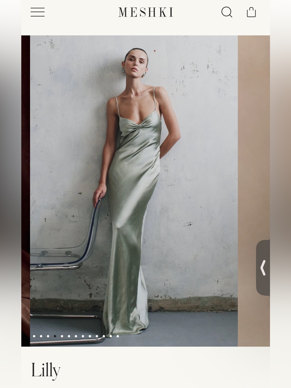 Meshki LILLY Sage Green Satin Slip Maxi Dress